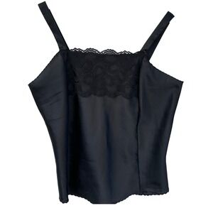 VTG Ashley Taylor Black‎  Cami Top Lace Trim Goth Casual Large Made in USA